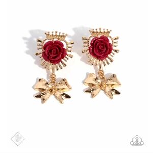 Victorian Value Red Post Earring Gold Fashion Flowery Jewelry Paparazzi